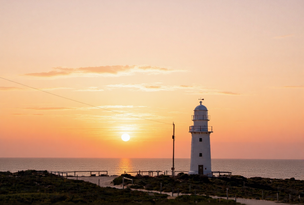 Coastal lighthouse guiding the way across the ocean horizon
